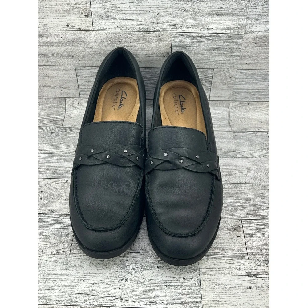 Clarks‎ Collection Womens Black Leather Loafers Shoes Size 10 Wide